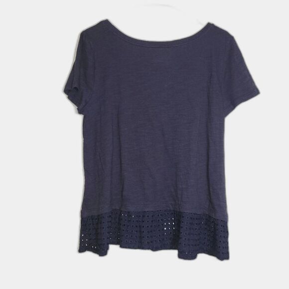 New Talbots Navy Eyelet Ruffle T-Shirt Medium - Picture 4 of 7